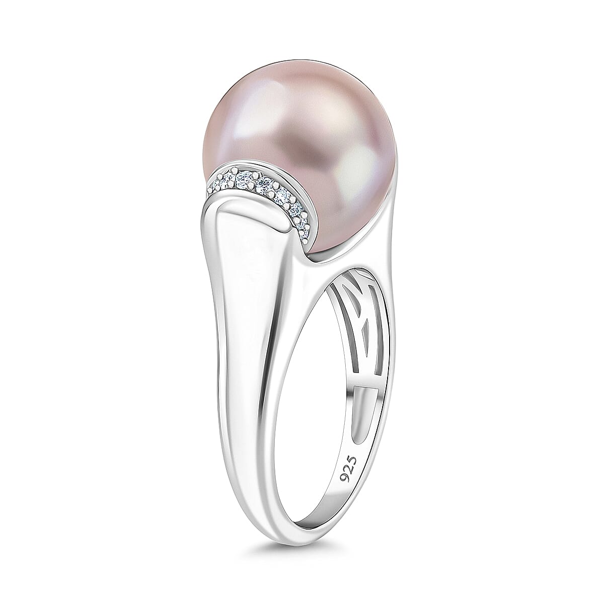 D'joy Multi Color Edison Pearl & Moissanite Ring in Rhodium Overlay Sterling Silver 16.35 Ct.