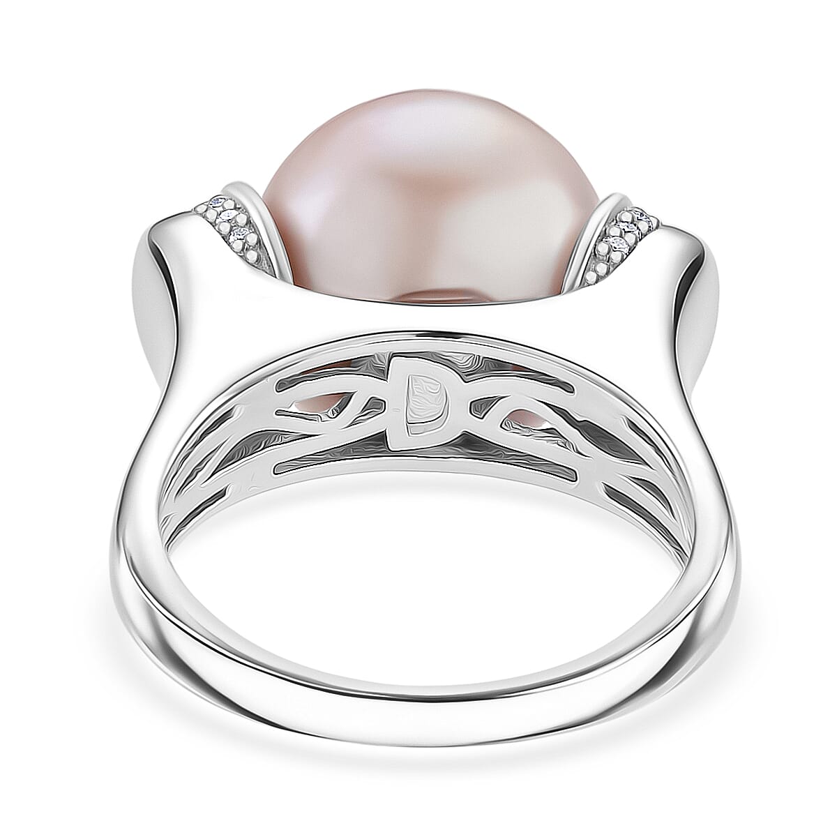 D'joy Multi Color Edison Pearl & Moissanite Ring in Rhodium Overlay Sterling Silver 16.35 Ct.