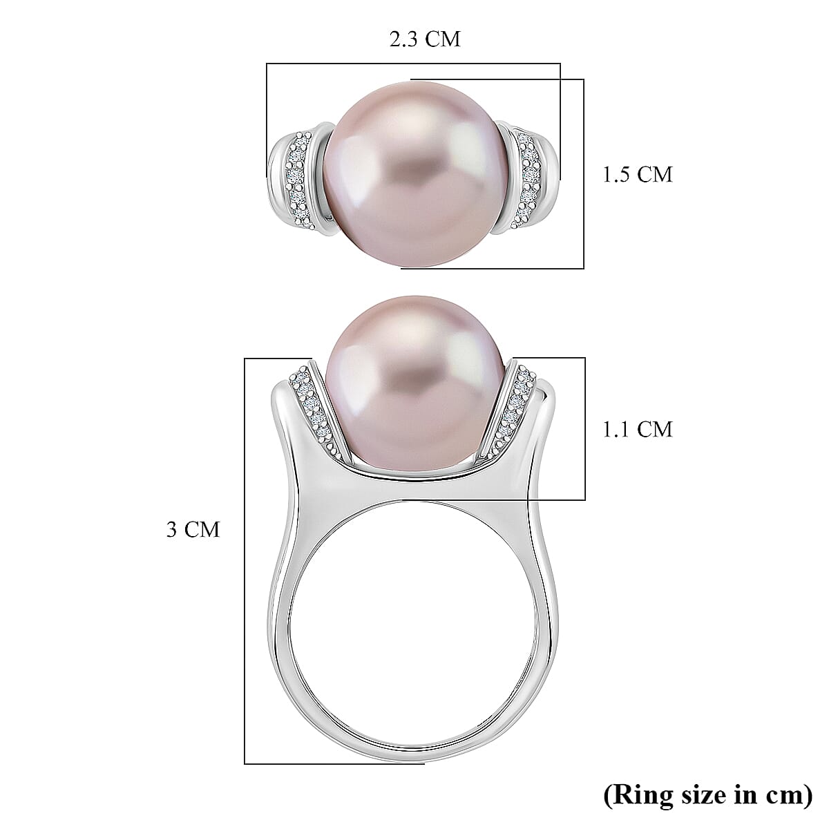 D'joy Multi Color Edison Pearl & Moissanite Ring in Rhodium Overlay Sterling Silver 16.35 Ct.