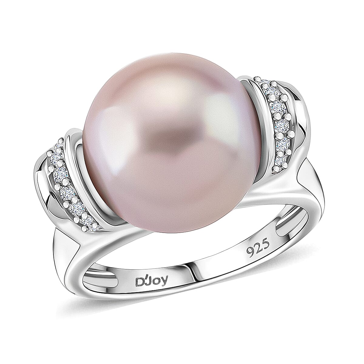 D'joy Multi Colour Edison Pearl (13-14mm), Moissanite Ring in Rhodium Overlay Sterling Silver 16.35 Ct.