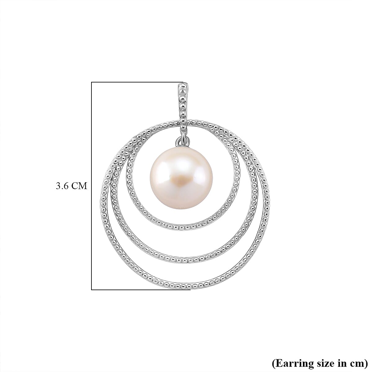 White Edison Pearl Earring with Push Back in Rhodium Overlay Sterling Silver 15.22 Ct, Silver Wt. 5.50 Gms.