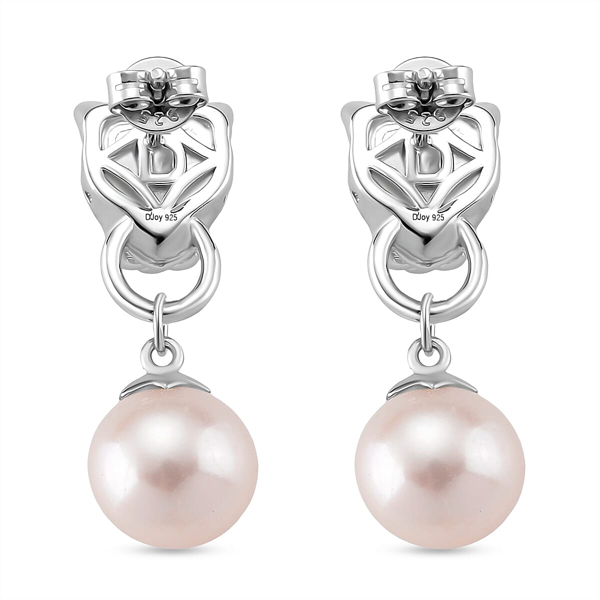 White Edison Pearl & Black Spinel Earring with Push Back in Rhodium Overlay Sterling Silver 15.26 Ct, Silver Wt. 7.50 Gms.