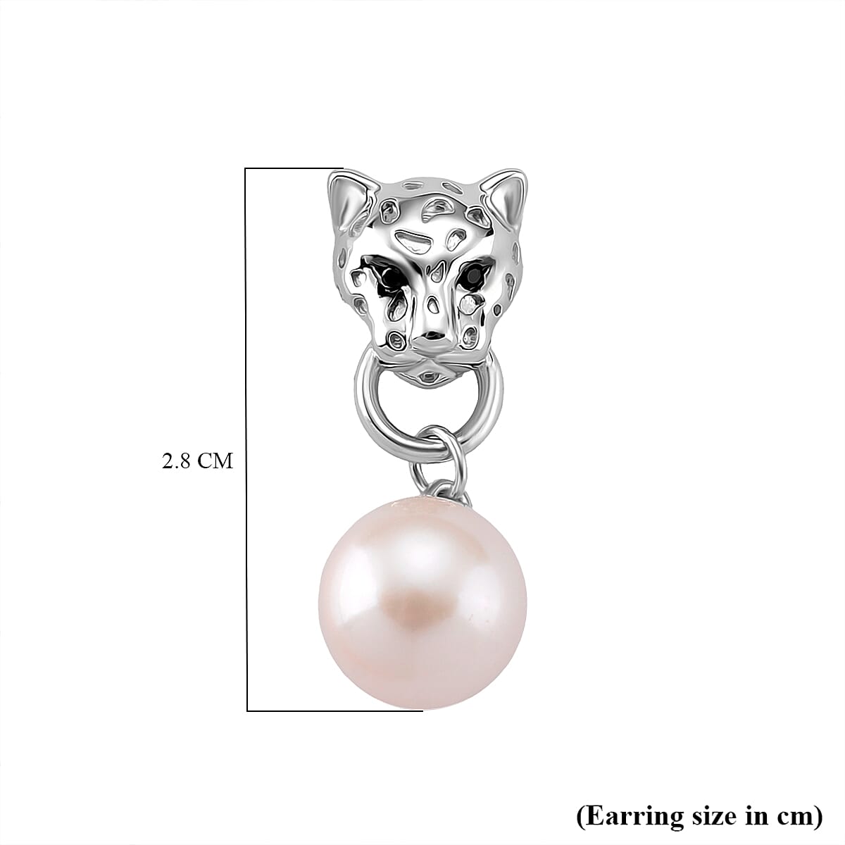 White Edison Pearl & Black Spinel Earring with Push Back in Rhodium Overlay Sterling Silver 15.26 Ct, Silver Wt. 7.50 Gms.