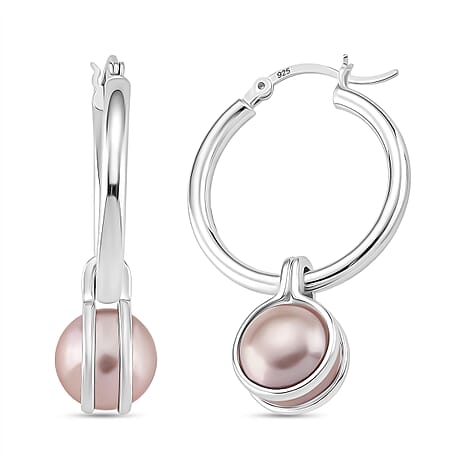 Multi Color Edison Pearl Earring with Clasp in Rhodium Overlay Sterling Silver 15.81 Ct.