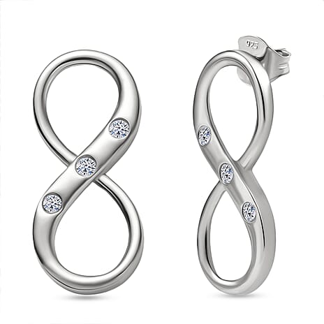Luxuriant Diamond Lab Grown Diamond Infinity Earring with Push Back in Rhodium Overlay Sterling Silver 0.20 Ct.