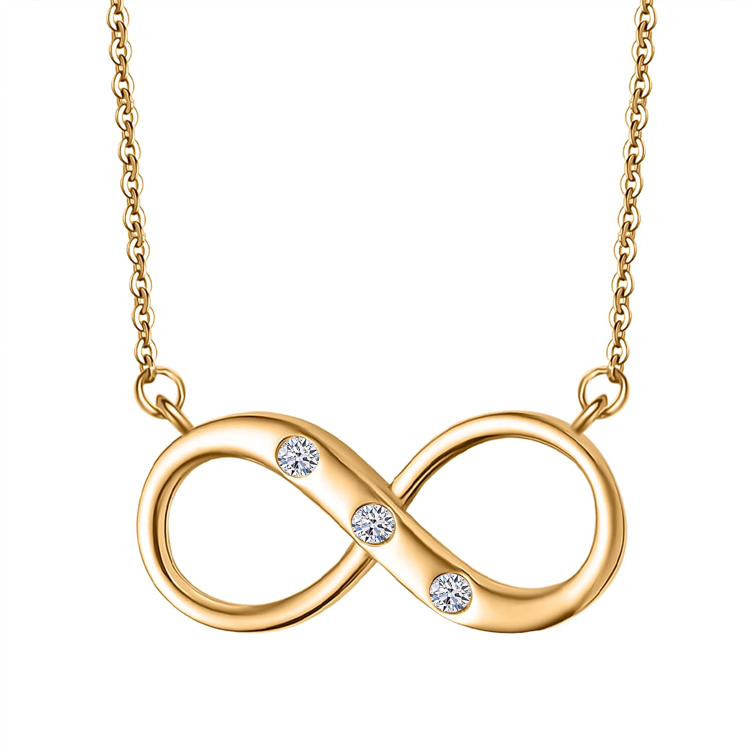 Luxuriant Lab Grown Diamond (SI-G-H) Infinity Necklace (Size - 20) with Lobster Clasp in 18K Vermeil Yellow Gold Plated Sterling Silver  0.10 Ct.
