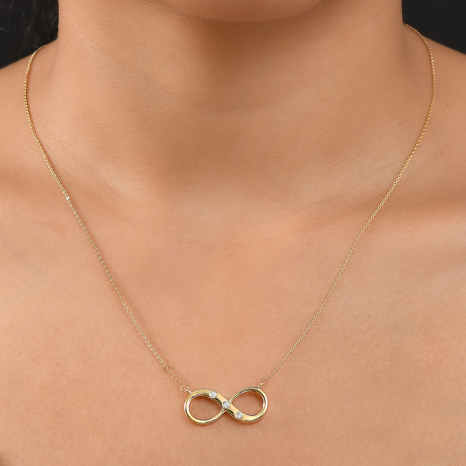 Luxuriant Lab Grown Diamond (SI-G-H) Infinity Necklace (Size - 20) with Lobster Clasp in 18K Vermeil Yellow Gold Plated Sterling Silver  0.10 Ct.
