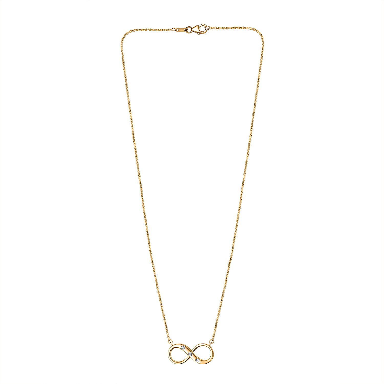 Luxuriant Lab Grown Diamond (SI-G-H) Infinity Necklace (Size - 20) with Lobster Clasp in 18K Vermeil Yellow Gold Plated Sterling Silver  0.10 Ct.