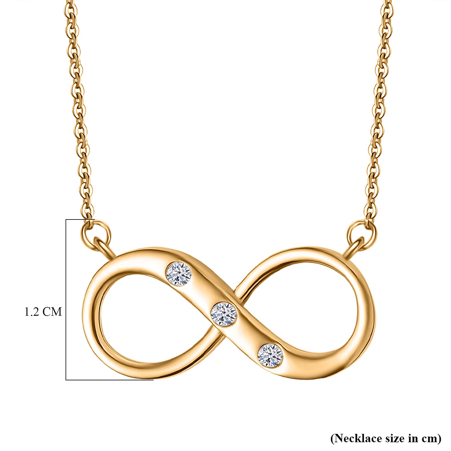 Luxuriant Lab Grown Diamond (SI-G-H) Infinity Necklace (Size - 20) with Lobster Clasp in 18K Vermeil Yellow Gold Plated Sterling Silver  0.10 Ct.