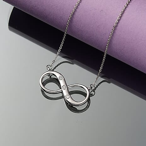 Luxuriant Lab Grown Diamond (SI-G-H) Infinity Necklace (Size - 20) with Lobster Clasp in Rhodium Overlay Sterling Silver  0.10 Ct.