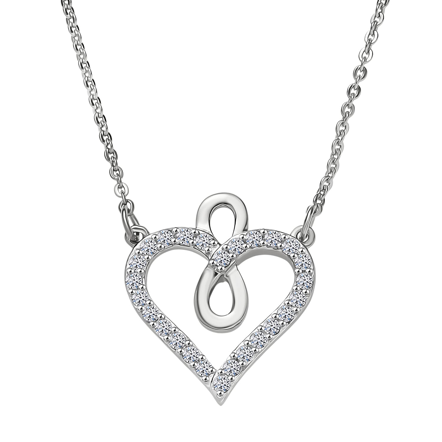 Luxuriant Lab Grown Diamond Heart Necklace (Size - 20) in Rhodium Overlay Sterling Silver 0.25 Ct.