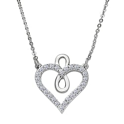 LUXURIANT Lab Grown Diamond Heart Necklace (Size - 20) in Rhodium Overlay Sterling Silver 0.25 Ct.
