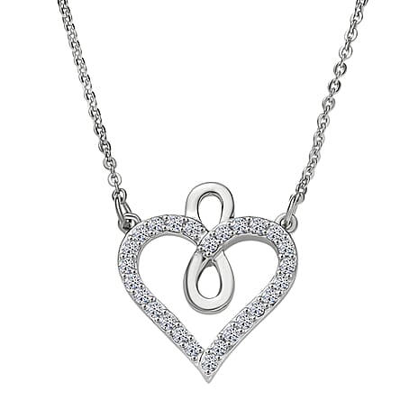 Luxuriant Lab Grown Diamond Heart Necklace (Size - 20) in Rhodium Overlay Sterling Silver 0.25 Ct.