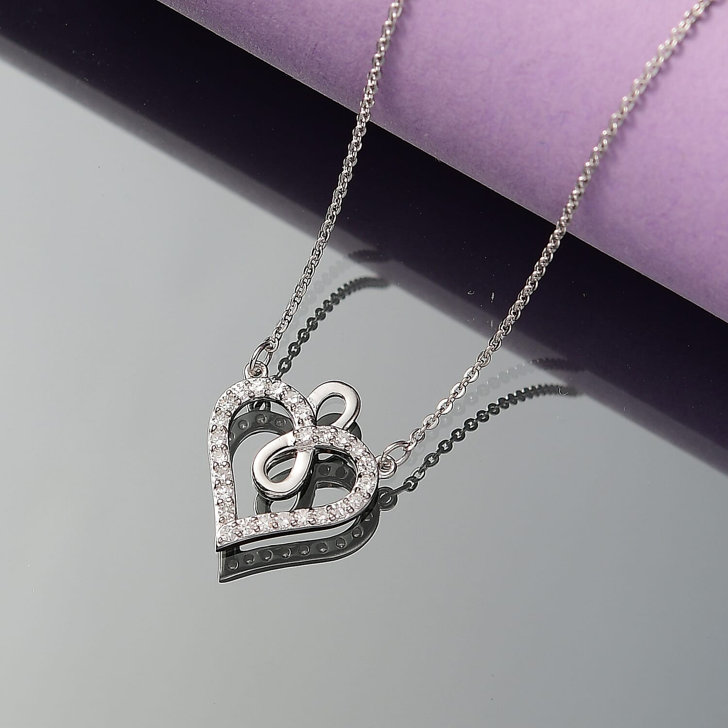 Luxuriant Lab Grown Diamond Heart Necklace (Size - 20) in Rhodium Overlay Sterling Silver 0.25 Ct.