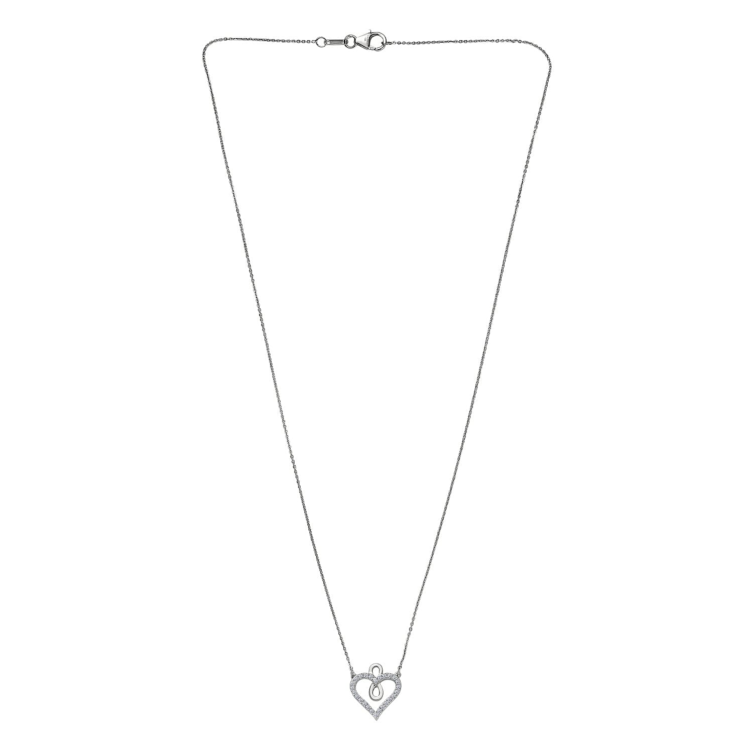 Luxuriant Lab Grown Diamond Heart Necklace (Size - 20) in Rhodium Overlay Sterling Silver 0.25 Ct.