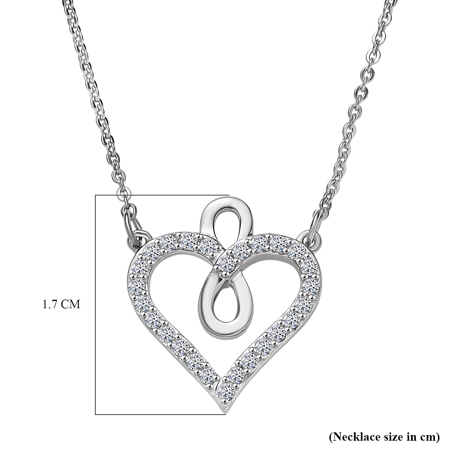Luxuriant Lab Grown Diamond Heart Necklace (Size - 20) in Rhodium Overlay Sterling Silver 0.25 Ct.
