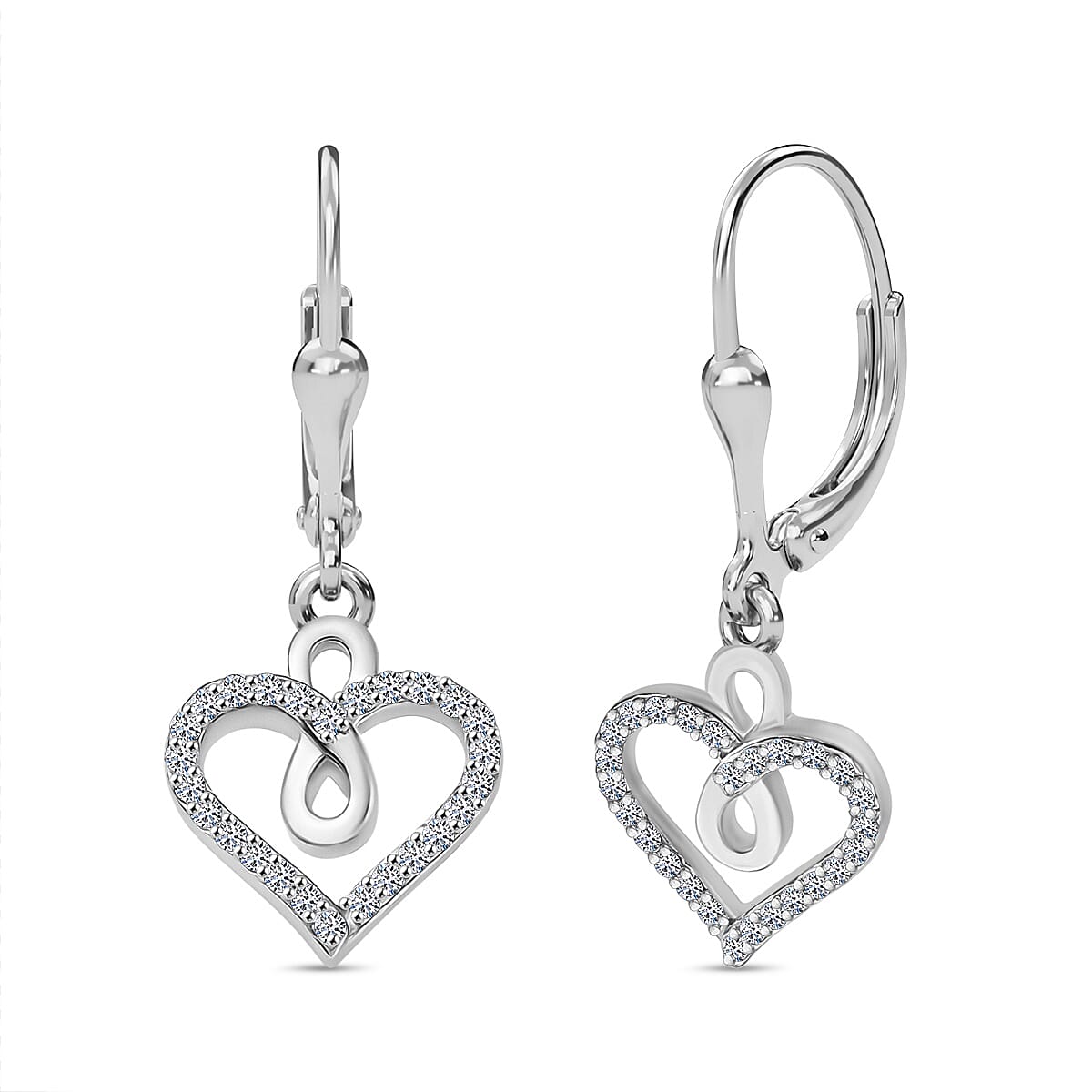 Luxuriant Lab Grown Diamond Heart Earring with Lever Back in Rhodium Overlay Sterling Silver 0.25 Ct.