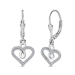 LUXURIANT Lab Grown Diamond Heart Earring with Lever Back in Rhodium Overlay Sterling Silver 0.25 Ct.