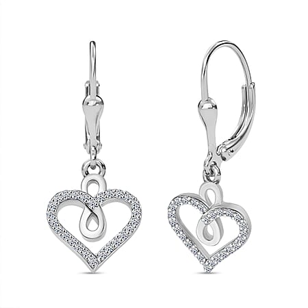 LUXURIANT Lab Grown Diamond Heart Earring with Lever Back in Rhodium Overlay Sterling Silver 0.25 Ct.