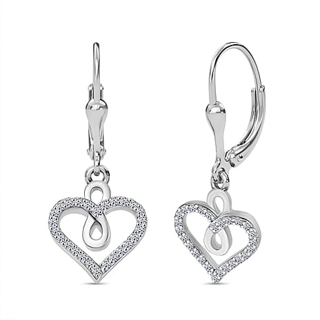 Luxuriant Lab Grown Diamond Heart Earring with Lever Back in Rhodium Overlay Sterling Silver 0.25 Ct.