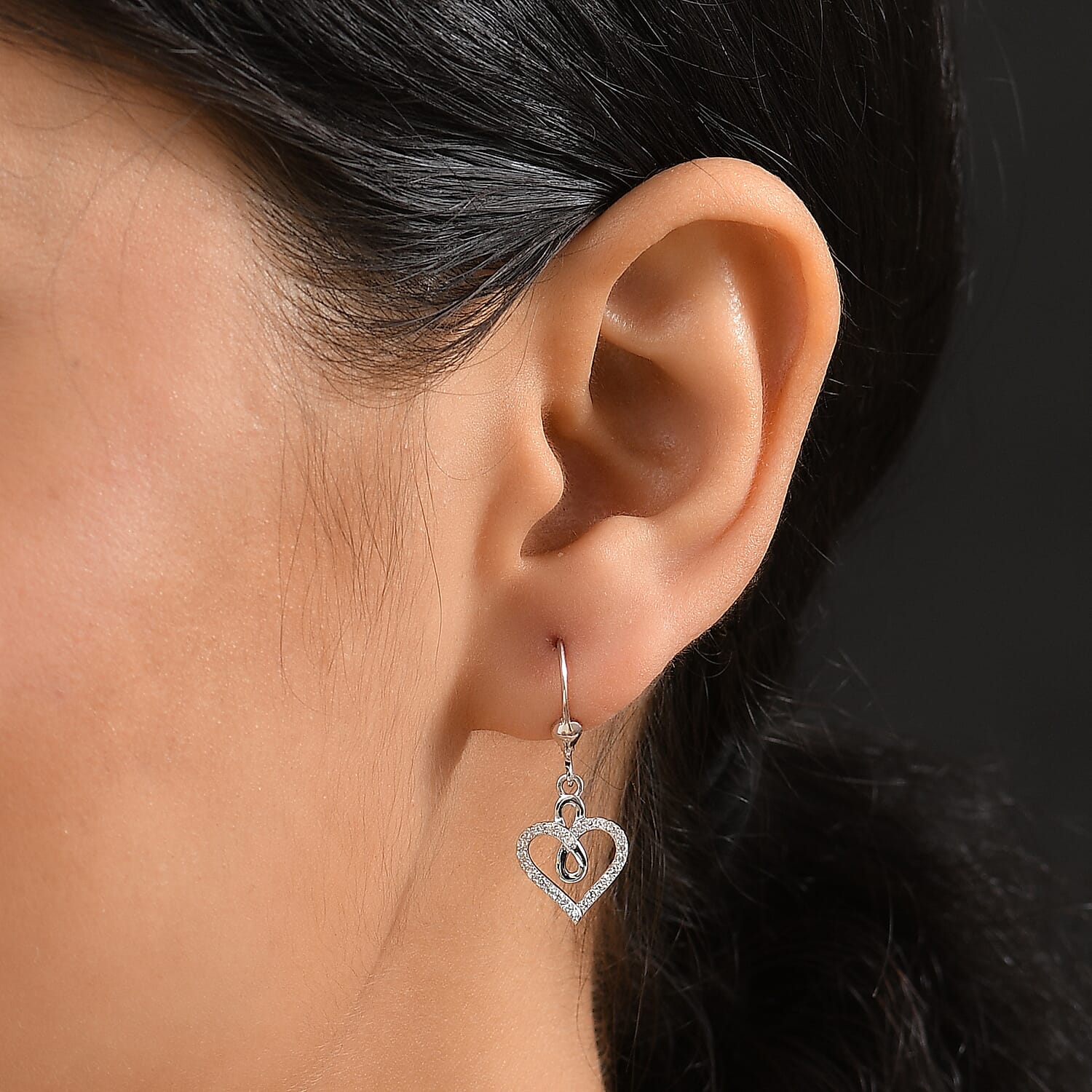 Luxuriant Lab Grown Diamond Heart Earring with Lever Back in Rhodium Overlay Sterling Silver 0.25 Ct.