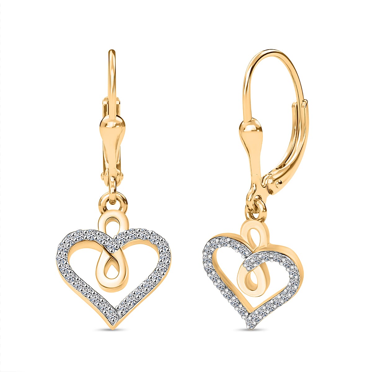 Luxuriant Lab Grown Diamond Heart Earring with Lever Back in 18K Yellow Gold Vermeil Sterling Silver 0.25 Ct.