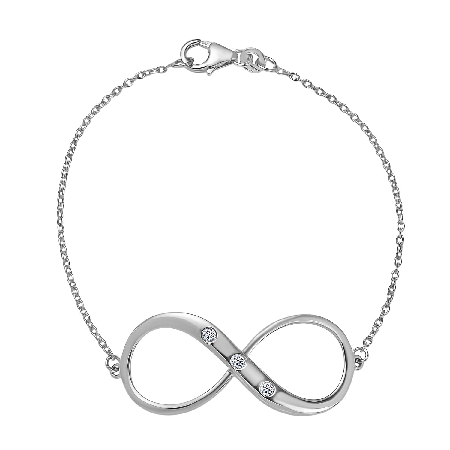 Luxuriant Lab Grown Diamond (SI-G-H) Infinity Bracelet (Size - 7.5) with Lobster Clasp in Rhodium Overlay Sterling Silver