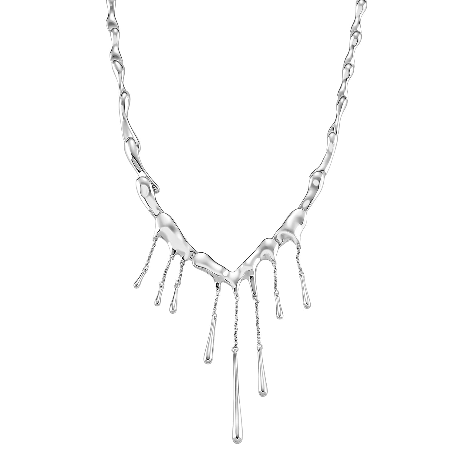 Lucy Q Iconic Catwalk Collection - Drip Necklace (Size 16-4 EXT) with Lobster Clasp in Rhodium Overlay Sterling Silver Silver Wt. 50.00 Gms.