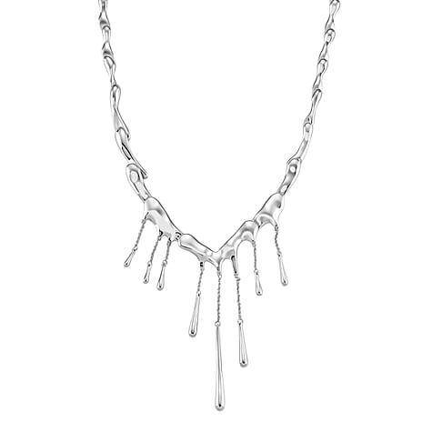 Lucy Q Iconic Catwalk Collection - Drip Necklace (Size 16-4 EXT) with Lobster Clasp in Rhodium Overlay Sterling Silver Silver Wt. 50.00 Gms.