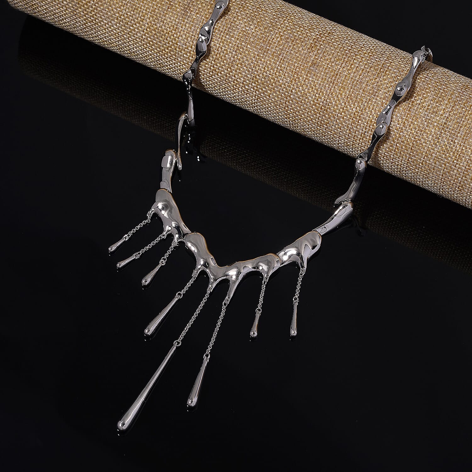 Lucy Q Iconic Catwalk Collection - Drip Necklace (Size 16-4 EXT) in Rhodium Overlay Sterling Silver with Lobster Clasp, Silver Wt. 50.00 Gms.