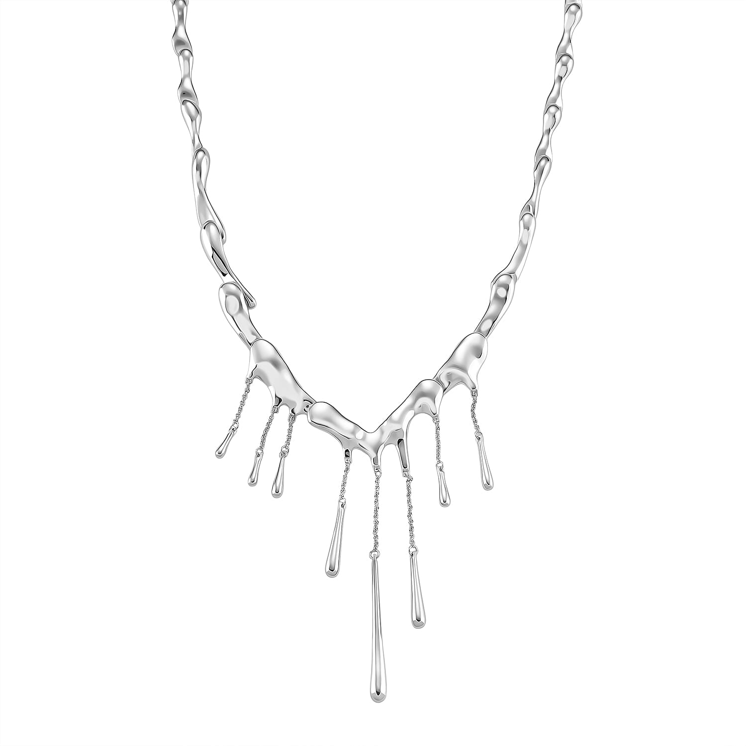Lucy Q Iconic Catwalk Collection - Drip Necklace in Rhodium Overlay Sterling Silver (Size 16-20) with Lobster Clasp, Silver Wt. 56.80 Gms.