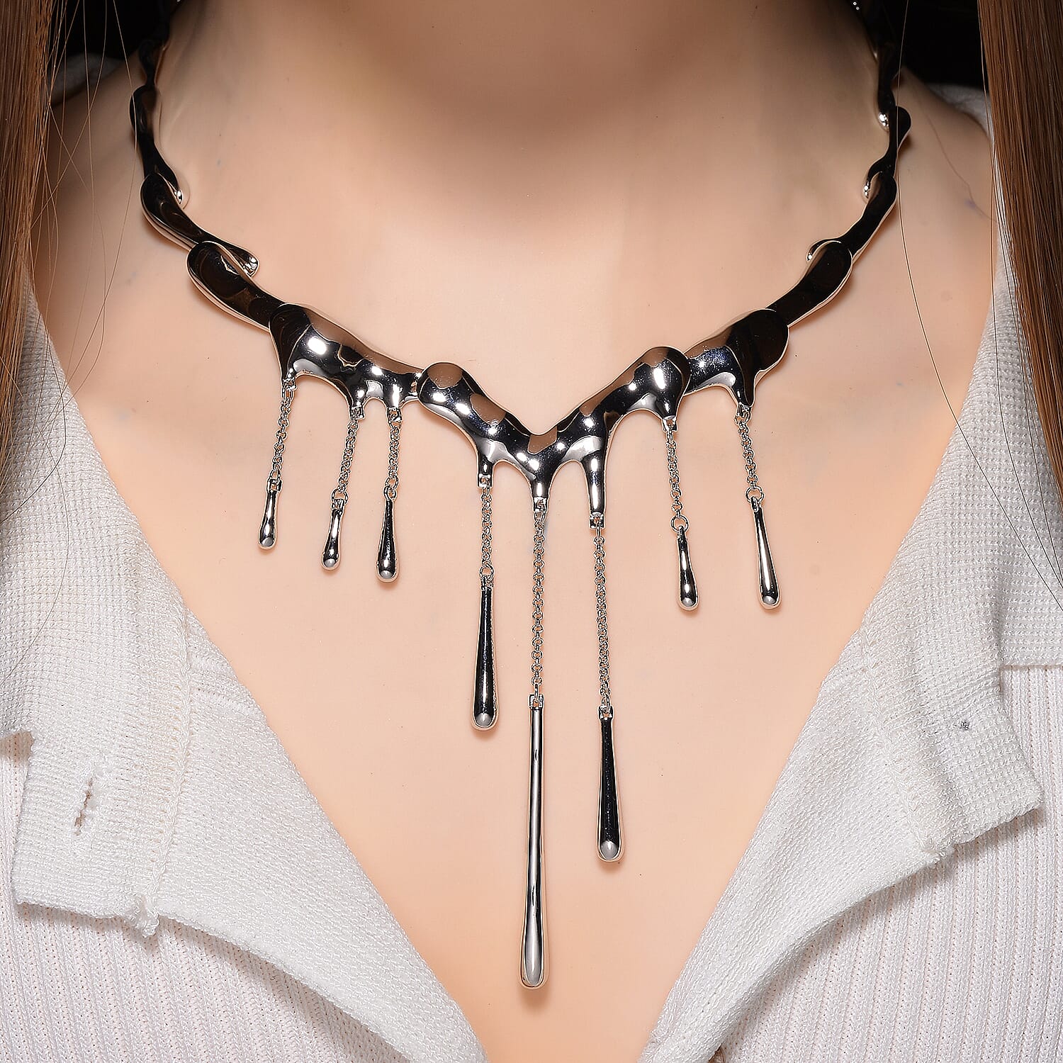 Lucy Q Iconic Catwalk Collection - Drip Necklace in Rhodium Overlay Sterling Silver (Size 16-20) with Lobster Clasp, Silver Wt. 56.80 Gms.