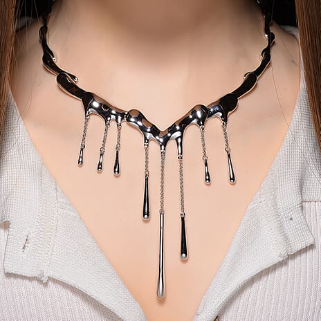 Lucy Q Iconic Catwalk Collection - Drip Necklace in Rhodium Overlay Sterling Silver (Size 16-20) with Lobster Clasp, Silver Wt. 56.80 Gms.