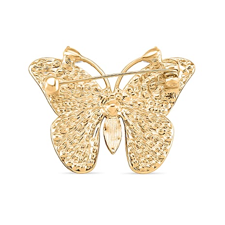 Austrian Black & White Crystal Butterfly Brooch in Yellow Gold Colour Tone