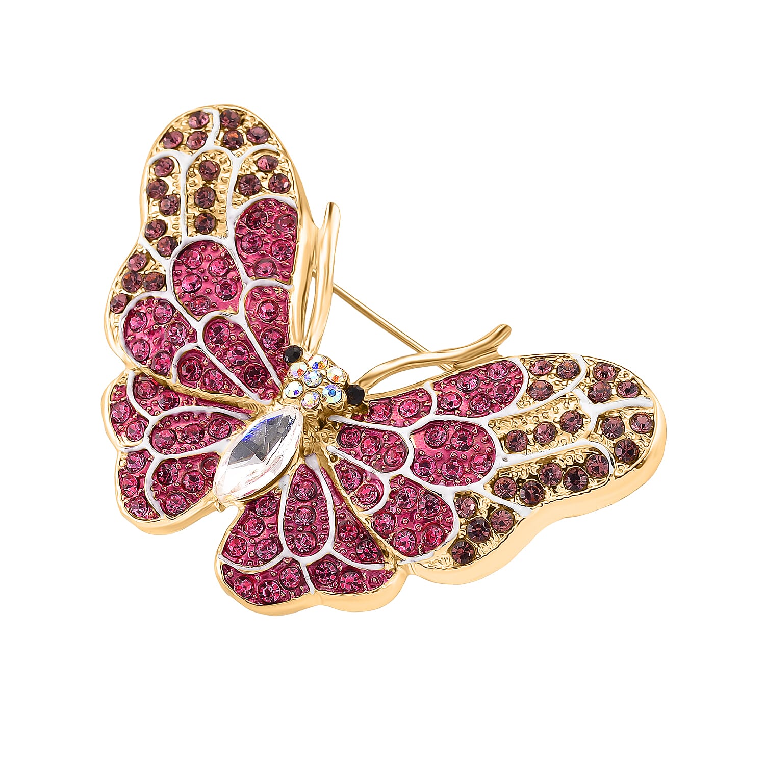 Austrian Multi Colour Crystal Butterfly Brooch in Yellow Gold Colour Tone