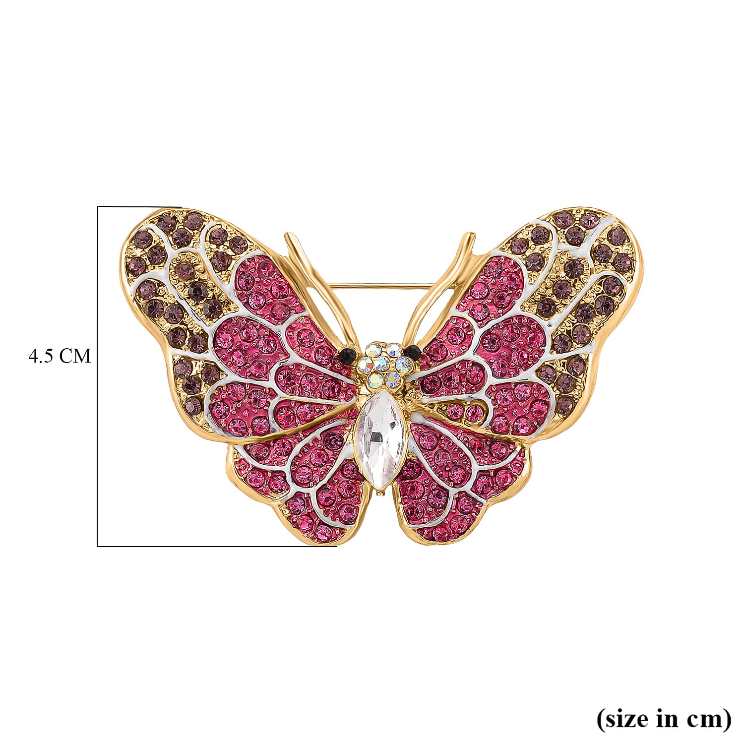 Austrian Multi Colour Crystal Butterfly Brooch in Yellow Gold Colour Tone