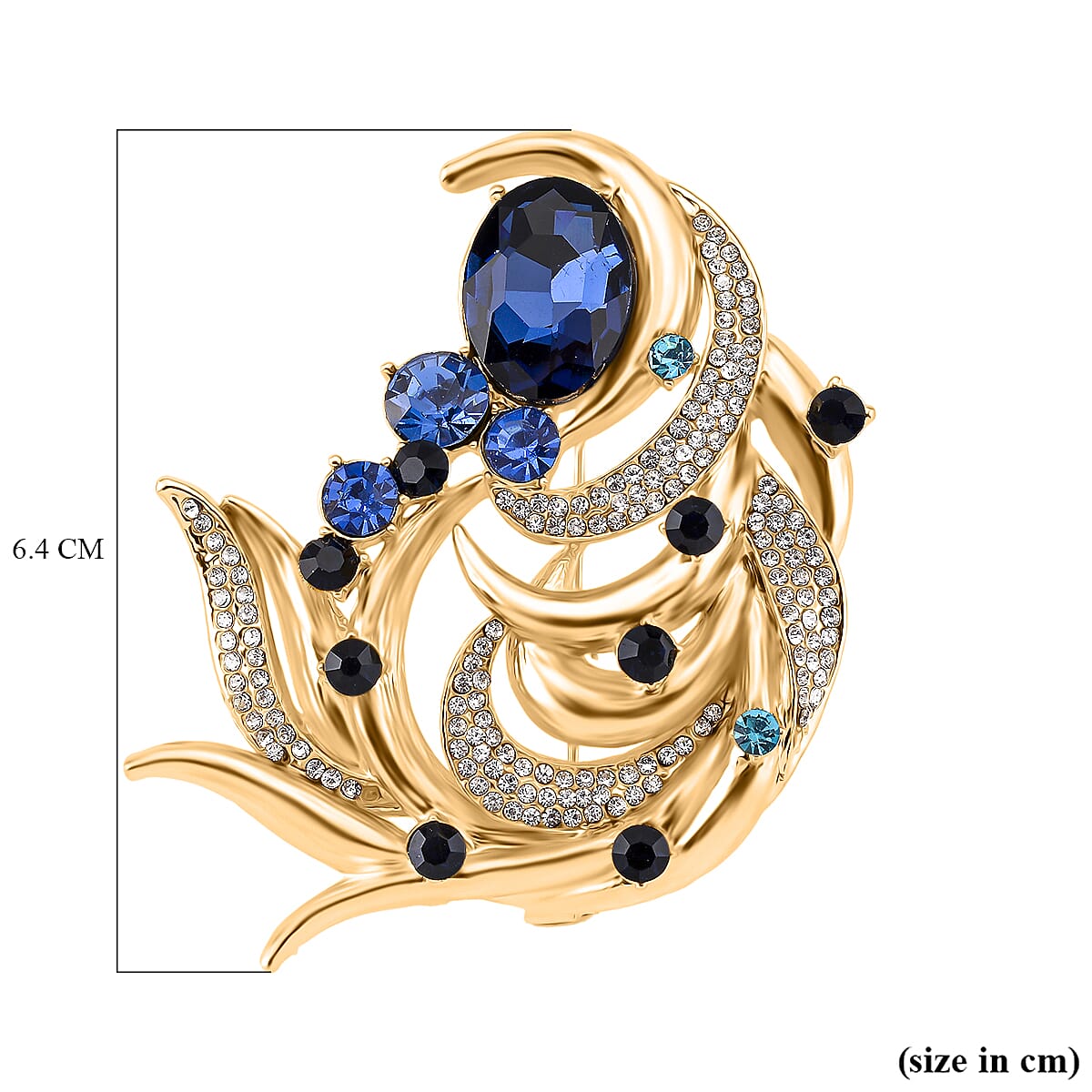 Austrian Blue & White Crystal Brooch in Yellow Gold Colour Tone