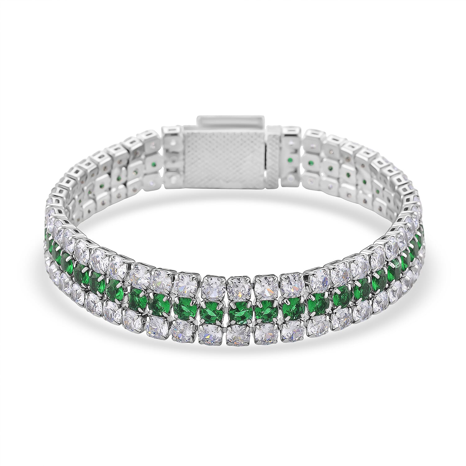 Close Out Deal- White Cubic Zirconia & Austrian Green Crystal Bracelet (Size - 7.5)