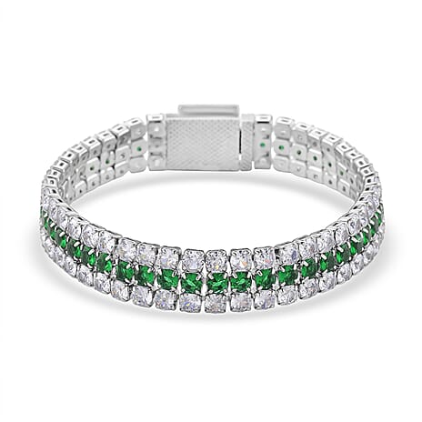 Close Out Deal- White Cubic Zirconia & Austrian Green Crystal Bracelet (Size - 7.5)