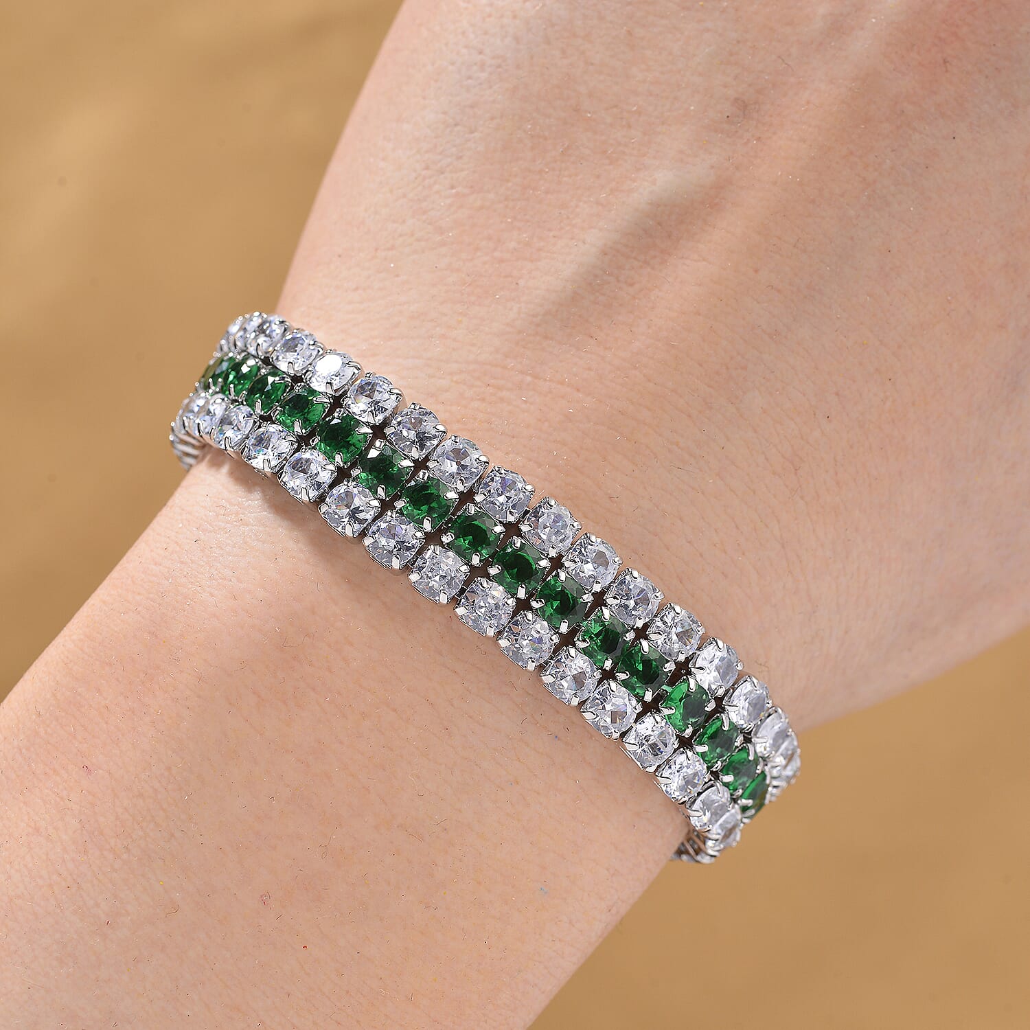 Close Out Deal- White Cubic Zirconia & Austrian Green Crystal Bracelet (Size - 7.5)