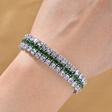 Close Out Deal- White Cubic Zirconia & Austrian Green Crystal Bracelet (Size - 7.5)