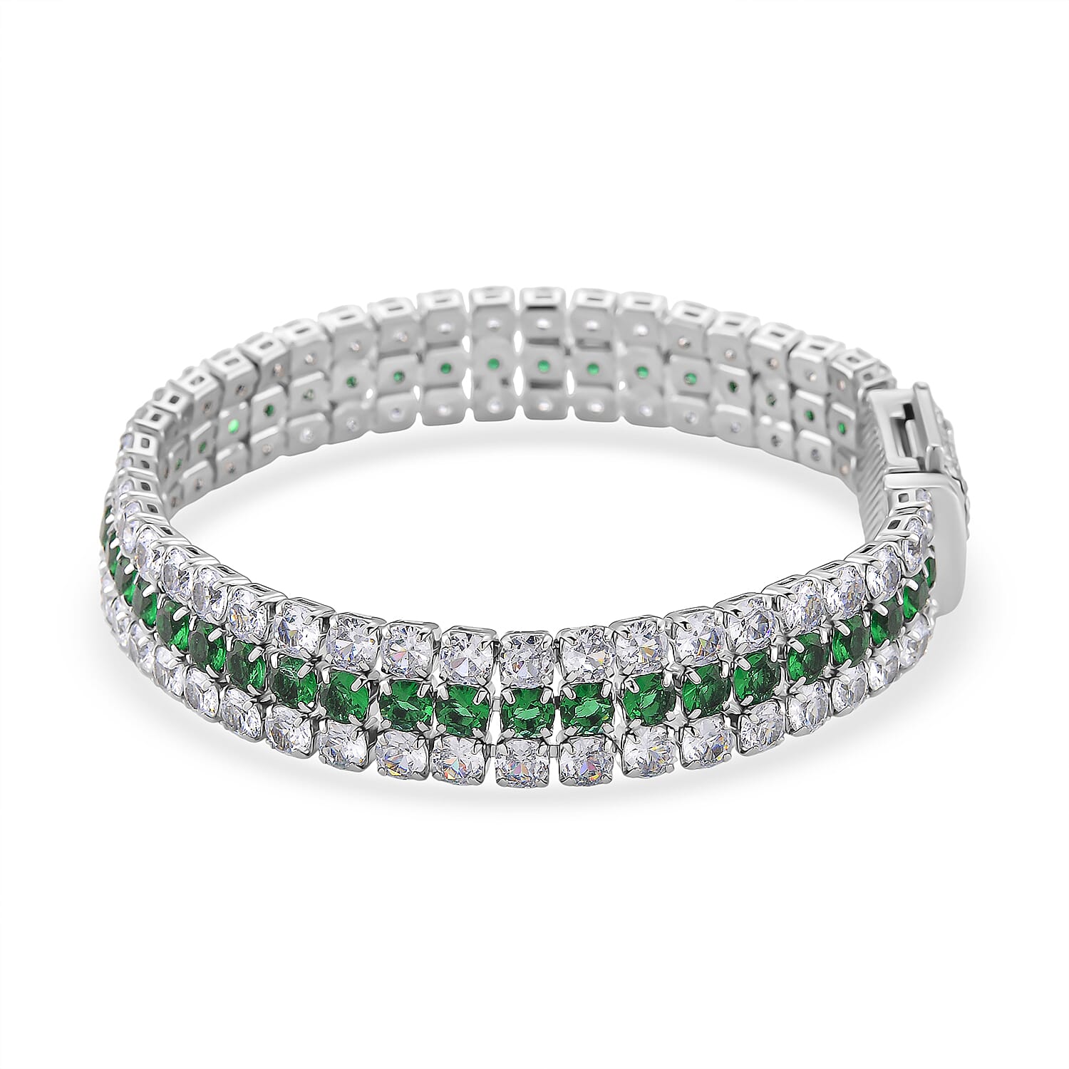 Close Out Deal- White Cubic Zirconia & Austrian Green Crystal Bracelet (Size - 7.5)