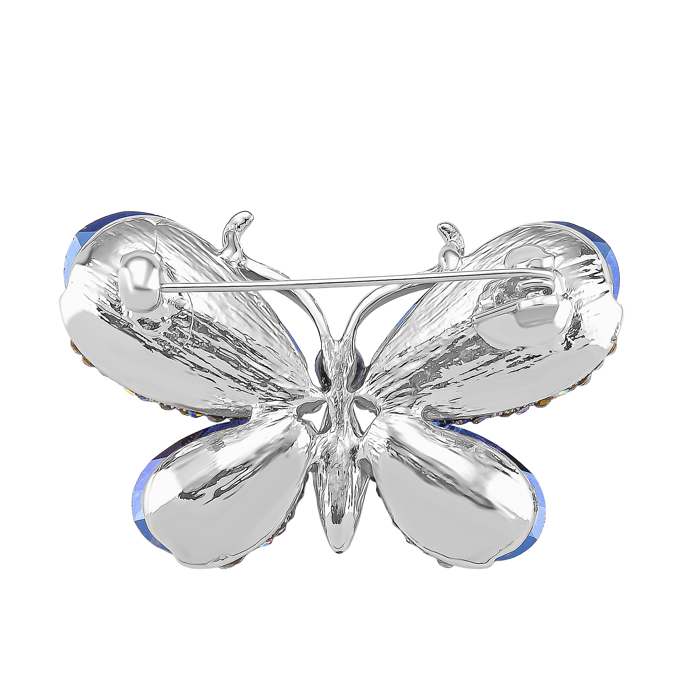 Austrian Blue Crystal & Australian White Mystic Color Crystal Butterfly Brooch in White Gold Colour Tone