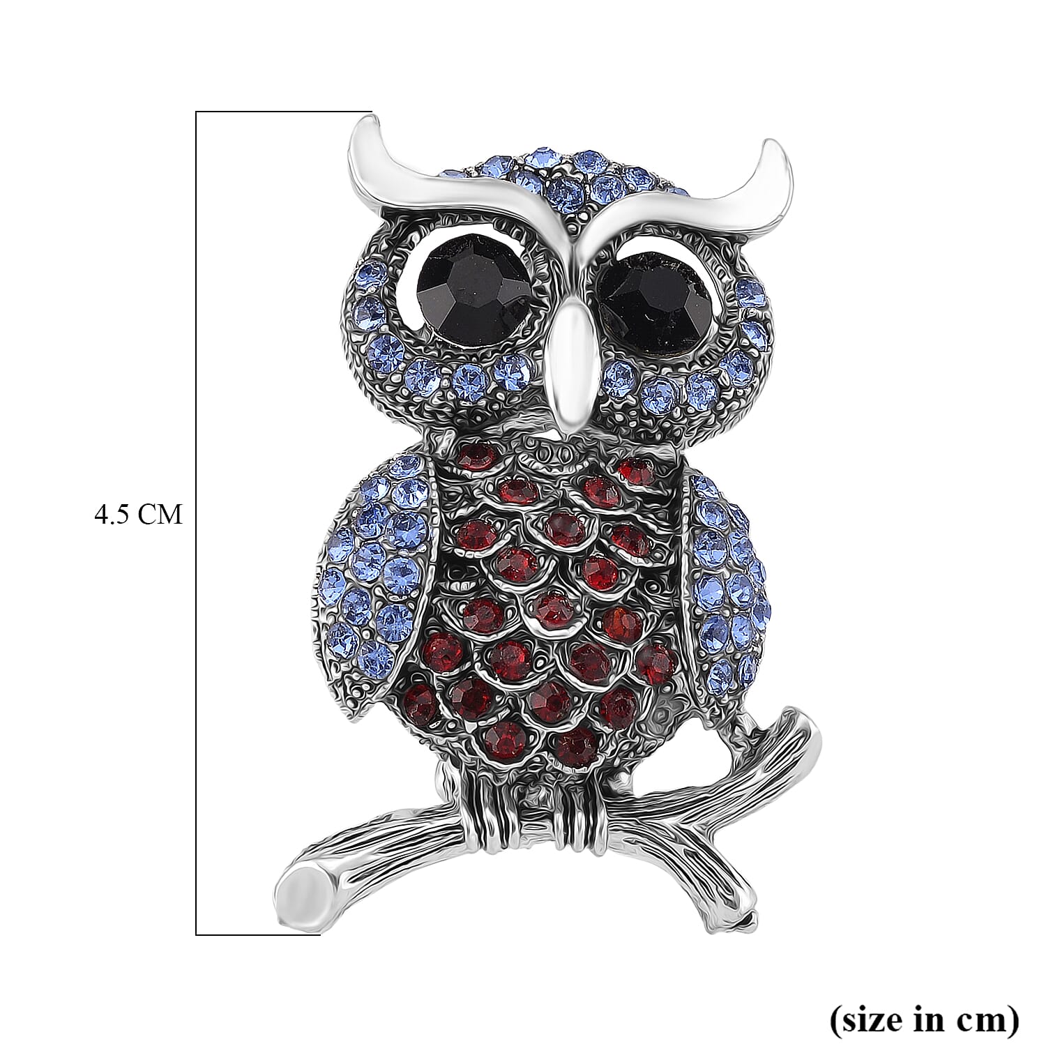 Austrian Multi Colour Crystal Owl Brooch in Antique Silver Colour Tone