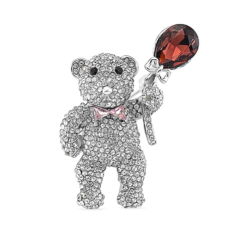 Austrian Multi Color Crystal Teddy Bear Brooch in White Gold Colour Tone
