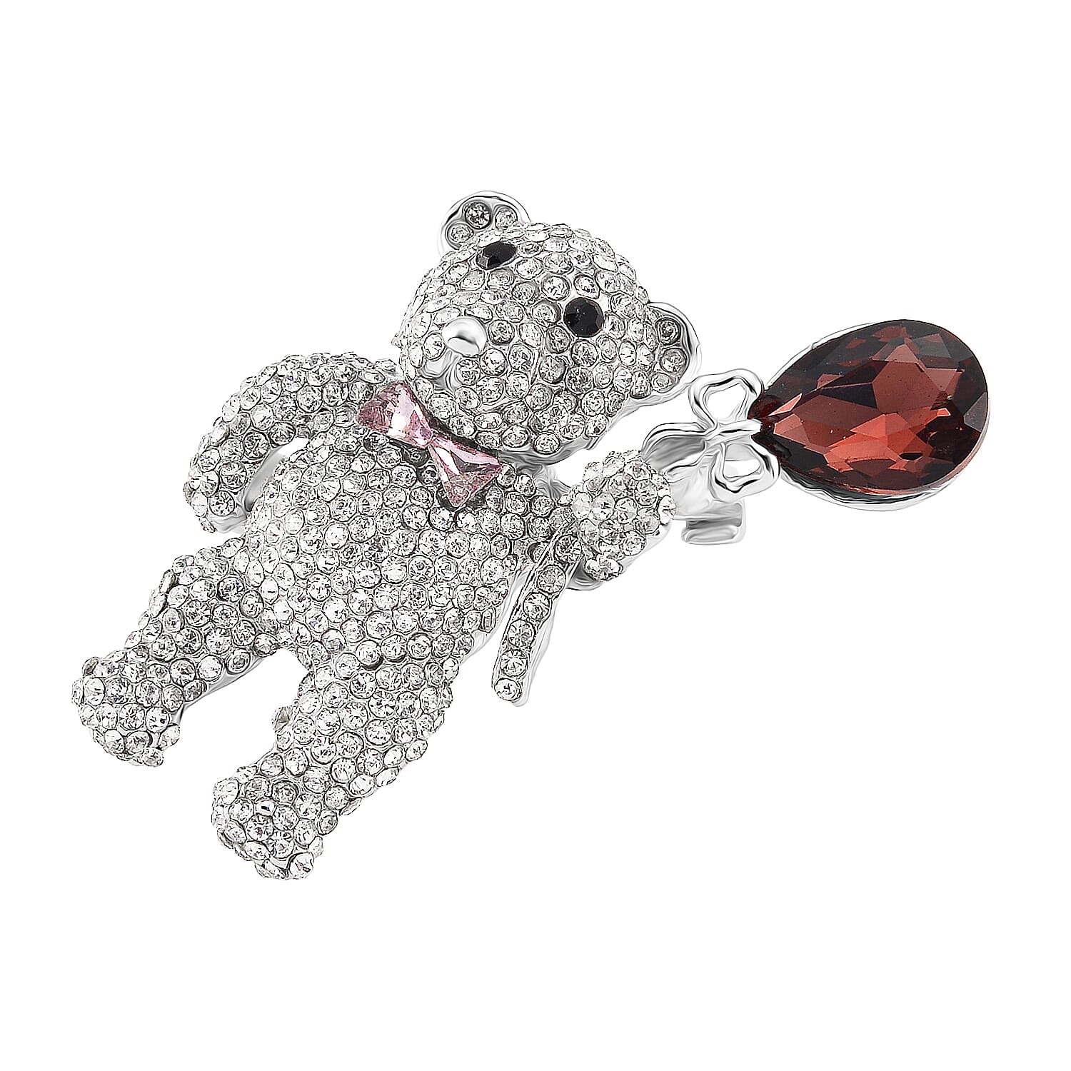 Austrian Multi Color Crystal Teddy Bear Brooch in White Gold Colour Tone
