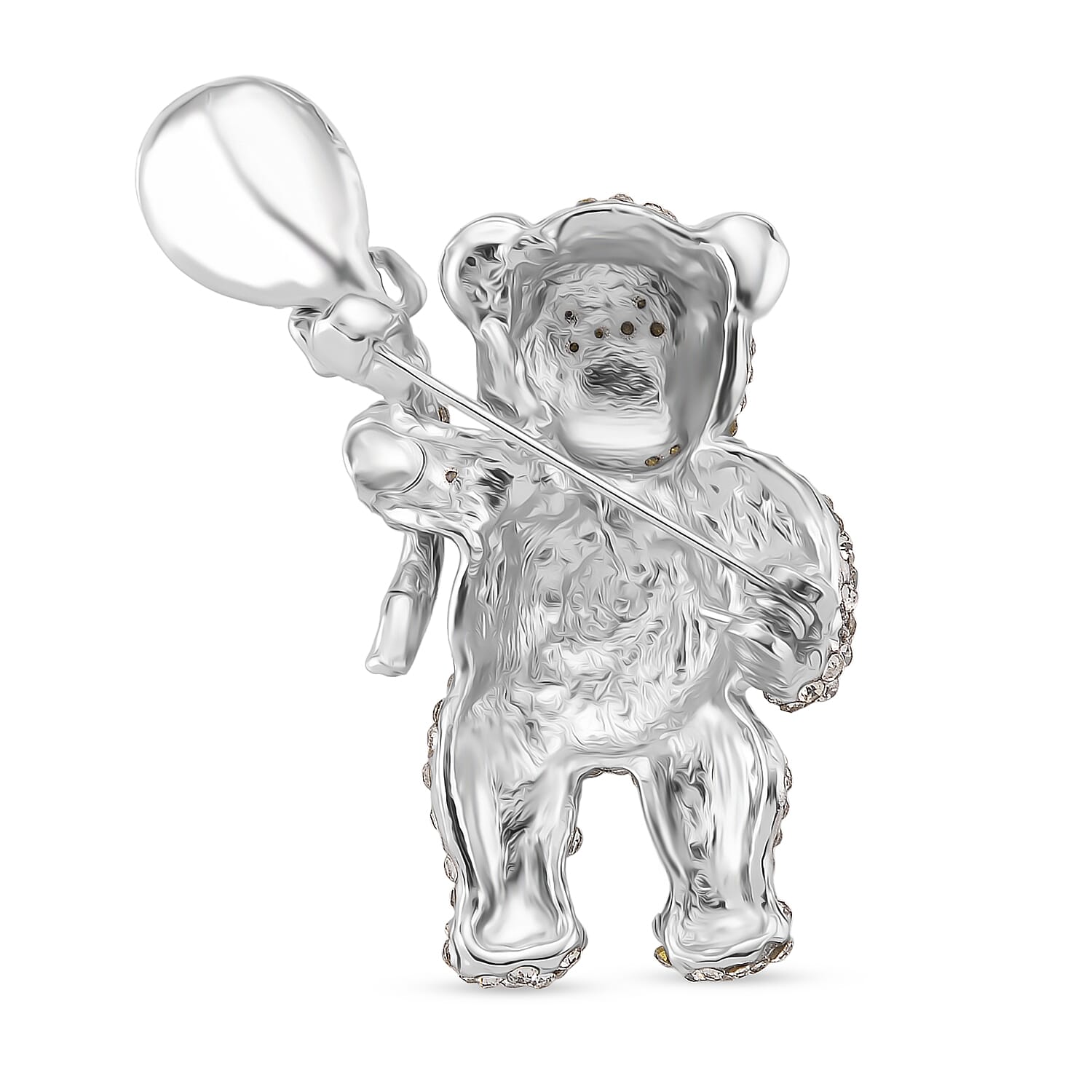 Austrian Multi Color Crystal Teddy Bear Brooch in White Gold Colour Tone