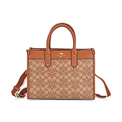 Guanchi Monogram Print Tote Bag with Detachable Shoulder Strap - Khaki & Brown
