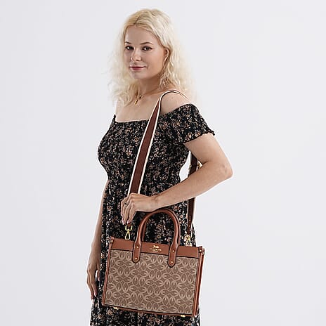 Guanchi Monogram Print Tote Bag with Detachable Shoulder Strap - Khaki & Brown