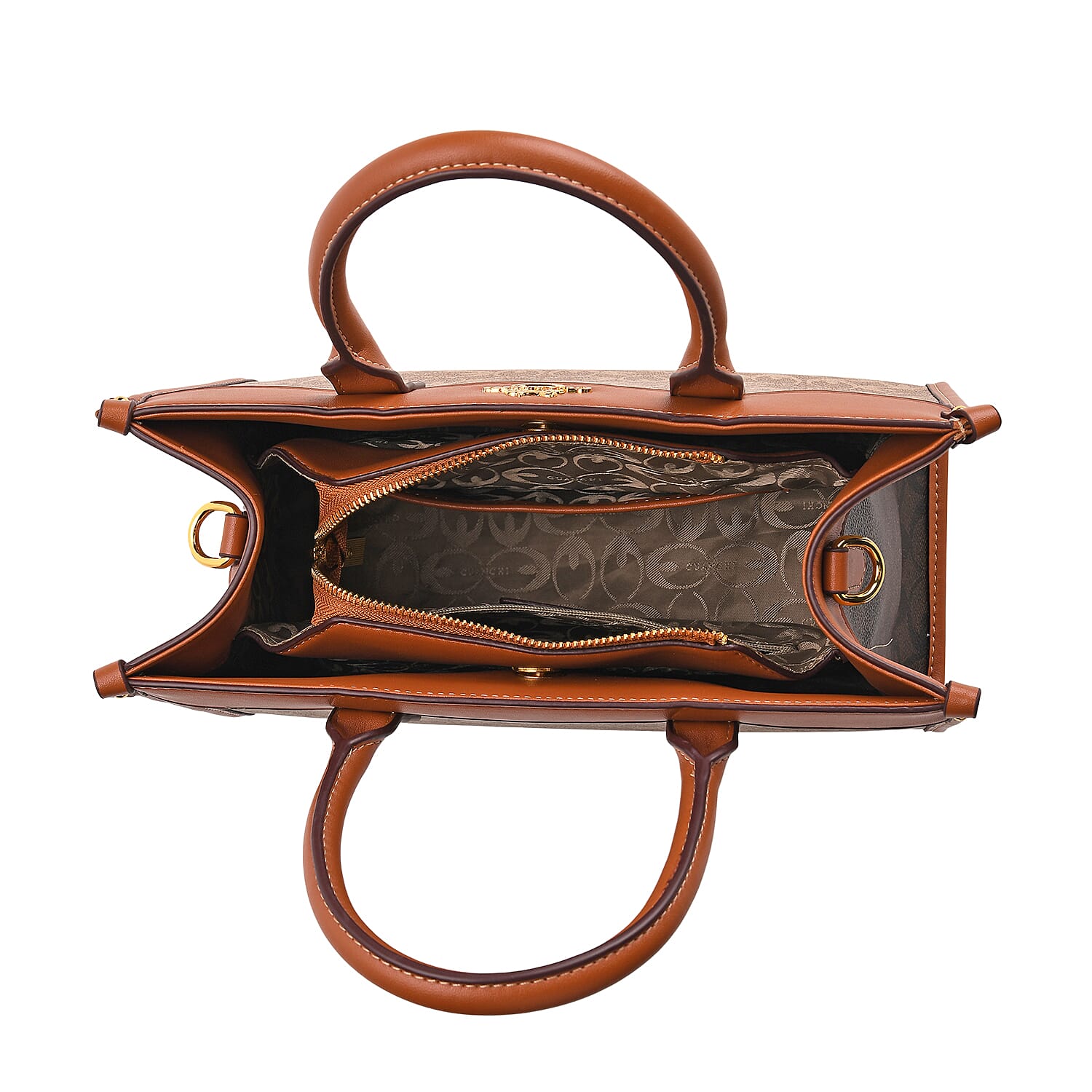 Guanchi Monogram Print Tote Bag with Detachable Shoulder Strap - Khaki & Brown